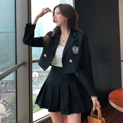 Комплект, пиджак классического кроя, юбка в складку, высокая талия