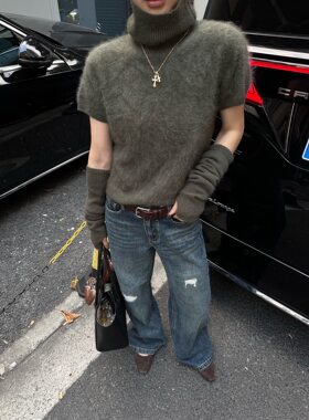 INSIST 深蓝破洞翻边抓绒牛仔裤3055