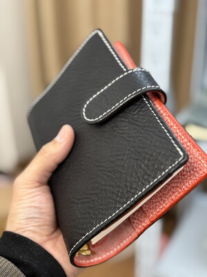 植鞣牛皮拼雾蜡粉色牛皮奇葩a6活页手帐本