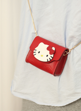 Kitty小可爱植鞣牛皮手工斜挎小方包女迷你小包