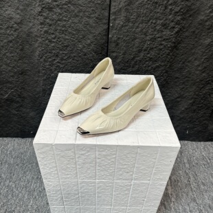 法式 牛皮3公分 复古方头时尚 百搭单鞋 5515 粗跟女鞋 撤柜断码