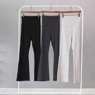 新款 2026秋季 韩国代购 修身 孕妇裤 弹力纯棉外穿托腹打底裤 子喇叭裤