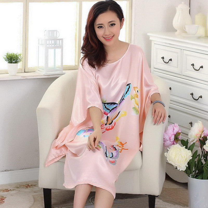 2025夏季纺真丝超大码宽松睡衣冰丝绸夏天睡裙女士长裙短袖家居服