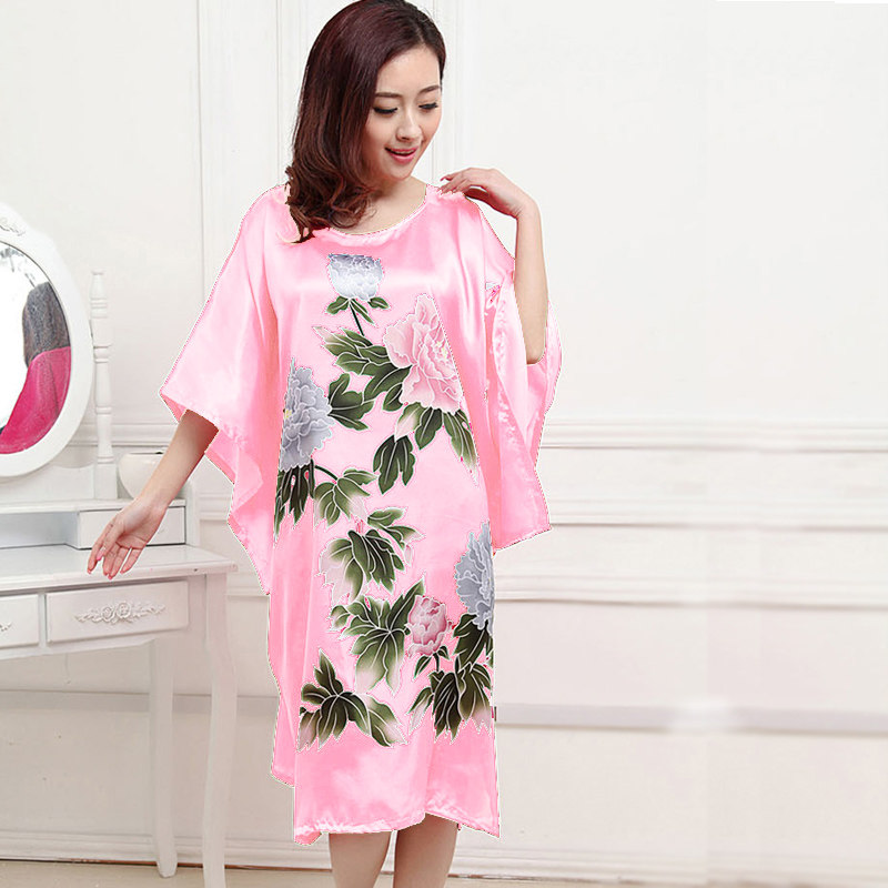 大码睡裙夏季宽松中长款短袖丝绸