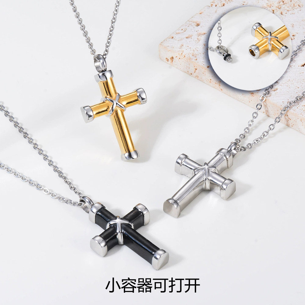 可打开十字架不锈钢纪念亲人项链
