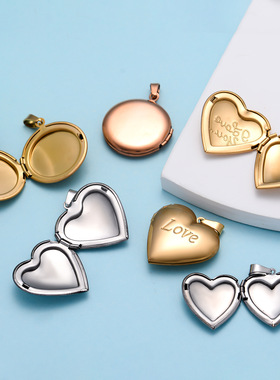 可打开相片盒不锈钢爱心圆形项链