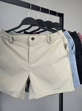 高品质速干弹力拉链三分裤男士时尚休闲3分裤 腰带系扣男休闲裤潮