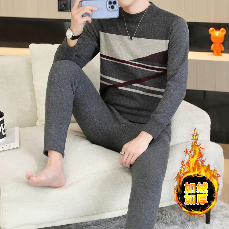 中年男士保暖内衣套装加绒加厚
