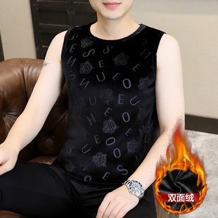 男士金丝绒保暖背心青年加绒加厚内穿无袖内衣马甲冬季坎肩打底衫