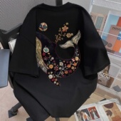 国风鲸鱼短袖 t恤男夏季 2026年新款 新中式 宽松百搭情侣半袖 上衣