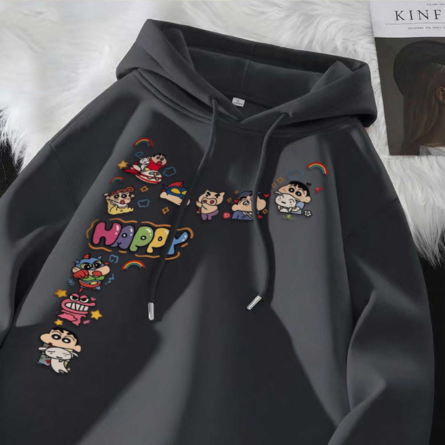 美式童趣风蜡笔小新新款连帽卫衣