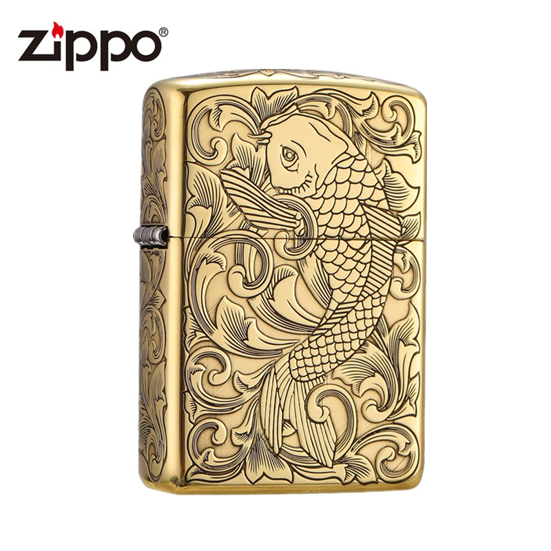 官方正品Zippo之宝正版煤油打火机zipoo黄铜盔甲唐草鲤鱼创意送礼