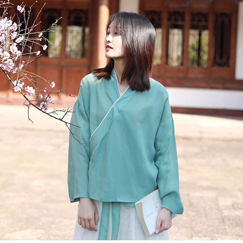 交领右衽短款系带汉服女长袖上衣