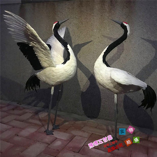 仿真羽毛丹顶鹤羽毛展翅仙鹤假鸟演示道具园林装饰橱窗室内摆件