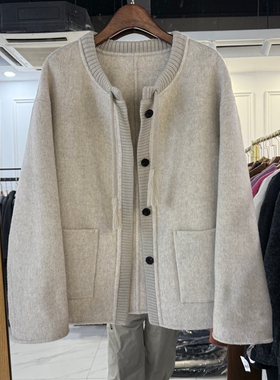 HANDMADE双面羊绒大衣2025年秋冬新款飘带领口绵羊毛外套单排扣潮