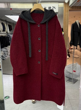 HANDMADE羊驼苏力双面羊绒大衣2025年冬装针织连帽加厚绵羊毛外套