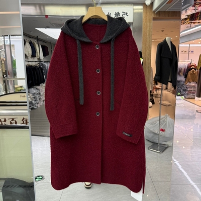 HANDMADE羊驼苏力双面羊绒大衣2025年冬装针织连帽加厚绵羊毛外套