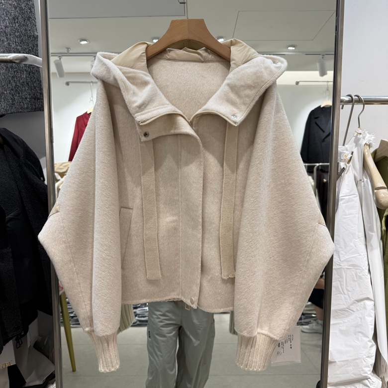 双面羊绒大衣拼接羽绒外套