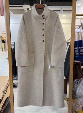 HANDMADE双面羊绒大衣女2025年秋冬新款立领单排扣绵羊毛外套长款