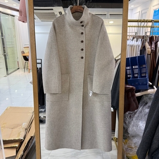 HANDMADE双面羊绒大衣女2025年秋冬新款 立领单排扣绵羊毛外套长款