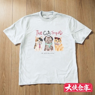 大侠仓库 潮流复古sorry猫时尚运动纯棉学生短袖