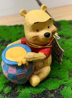 小熊维尼抱蜜罐坐姿仿木雕树脂手办雕塑摆件潮具节日礼物全新现货