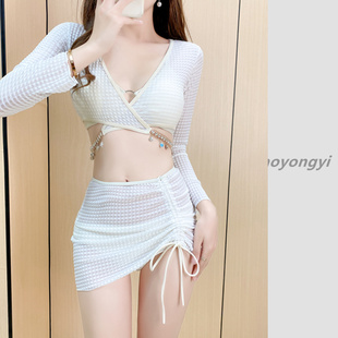 女 泳装 2026新款 bikini分体渔网性感比基尼四件套温泉韩国网红爆款