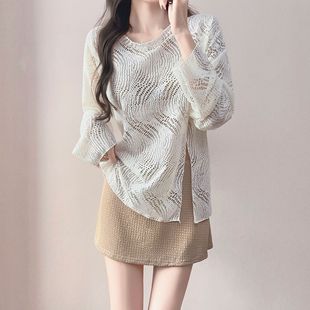 比基尼bikini分体三件套泳衣女性感温泉显瘦泳装 长袖 蕾丝慵懒罩衫