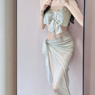 比基尼泳衣女泡温泉度假网红同款 ins性感三件套小胸聚拢遮肉纯欲