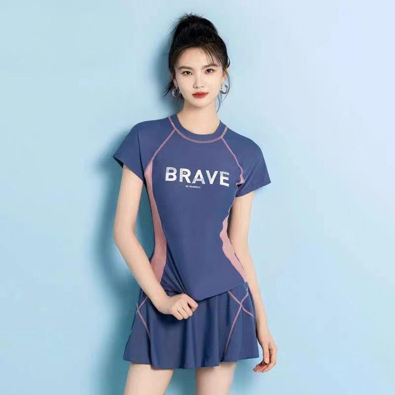 运动游泳衣女分体平角裙式温泉少