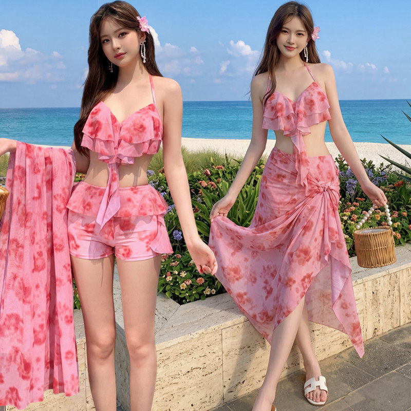 海岛比基尼游泳衣女bikini三件套仙女范遮肚显瘦性感温泉度假泳装