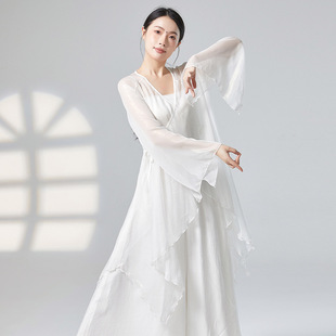 白蛇舞前世今生舞蹈服身韵雪纺衣飘逸中国风古典舞中长款交叉上衣