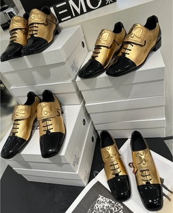 子网红同款 2024SS浮雕黑金拼接平底单鞋 金属漆皮玛丽珍鞋