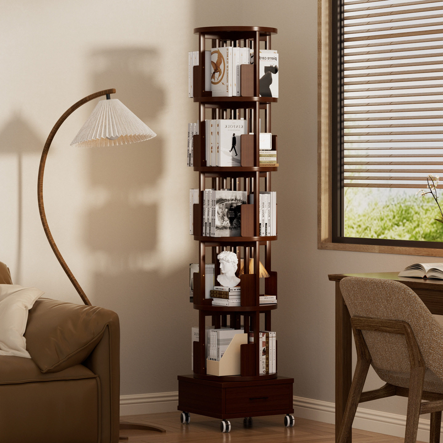 旋转书架360度书柜可移动家用客厅置物架落地儿童简易收纳架书柜