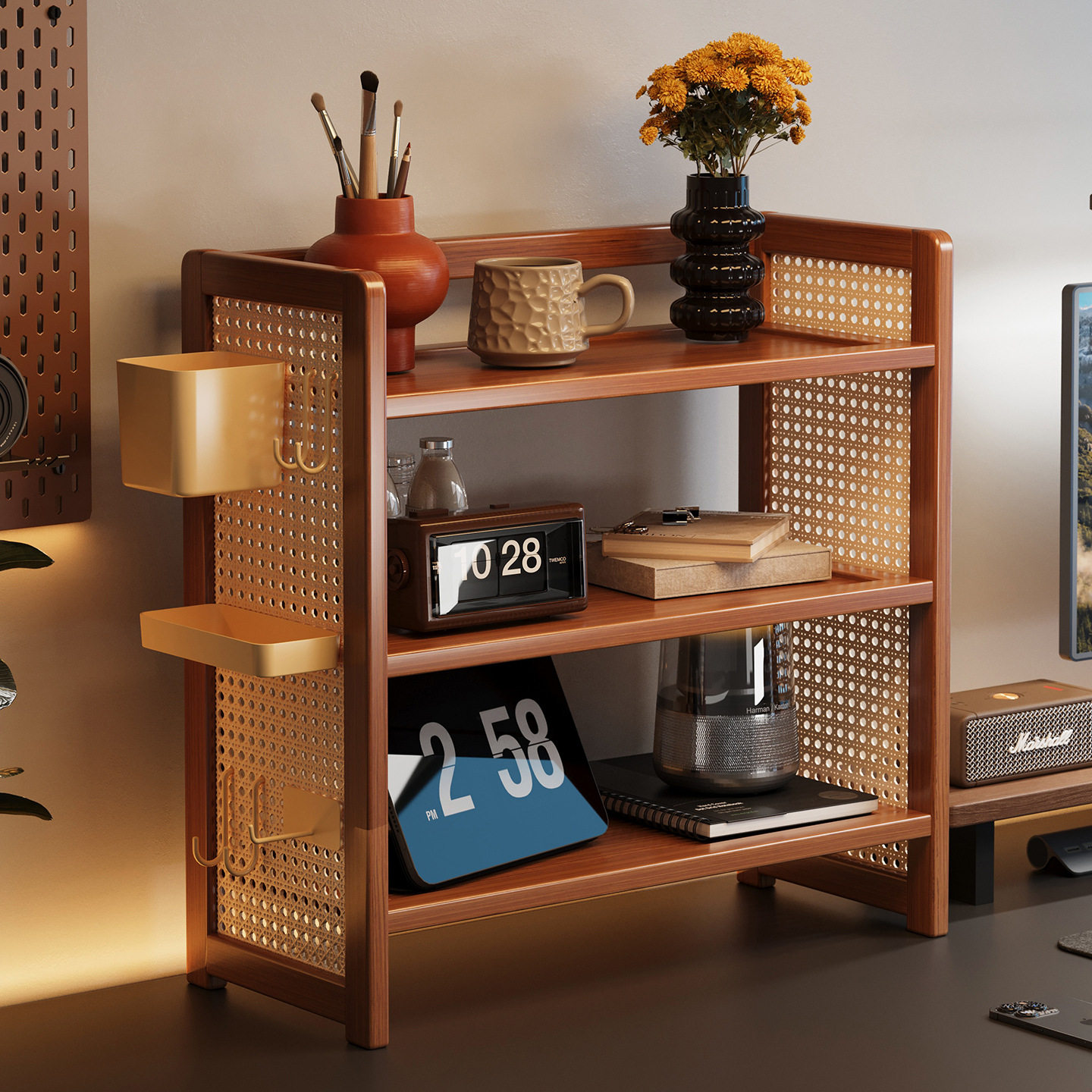 桌面收纳架子家用办公室杯架书桌整理架居家日用洞洞板多层置物架