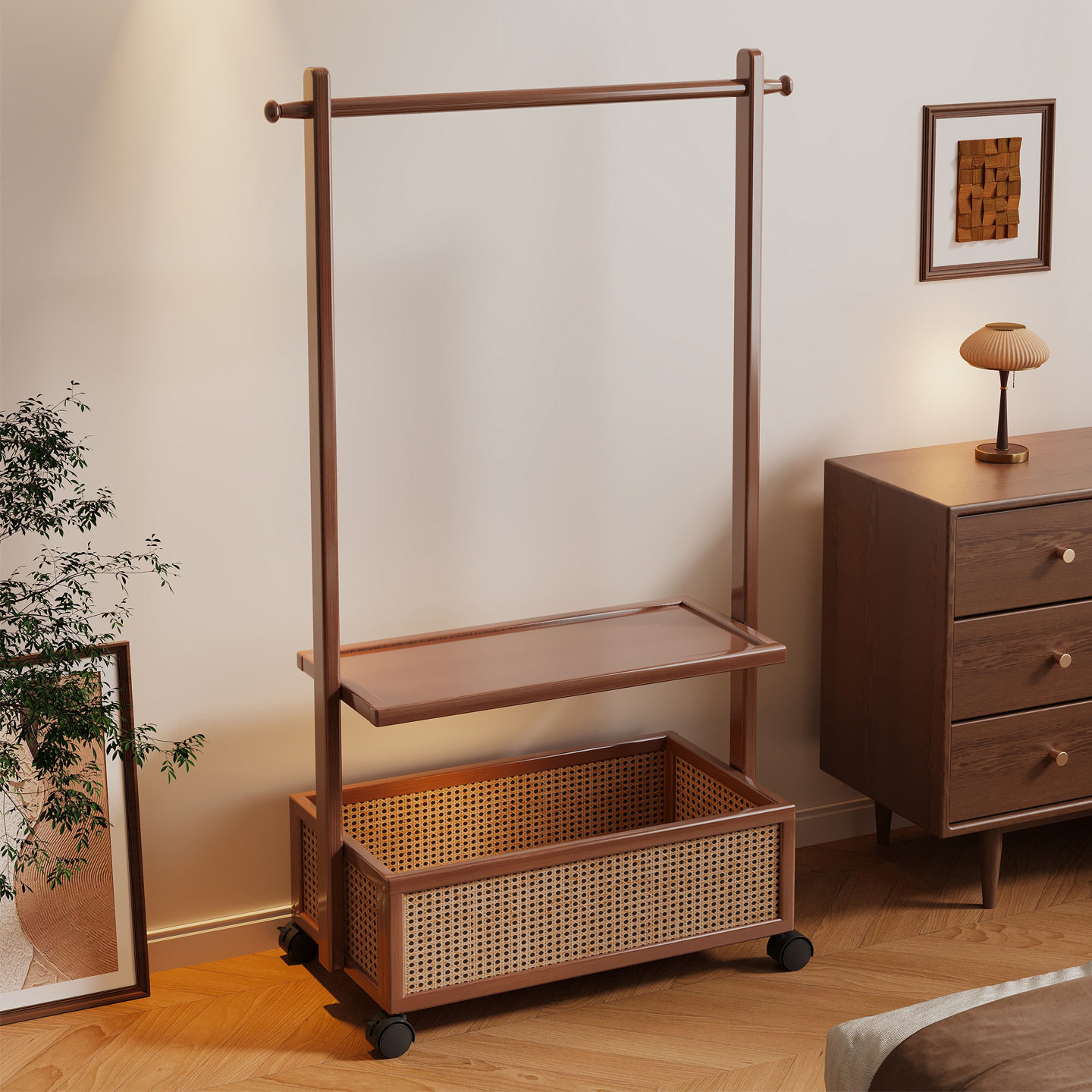 衣架落地晾衣架落地室内折叠挂衣架子家用卧室塑藤收纳架置物架柜