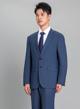 沃尔沃4S店男士蓝灰色西装职业工作服修身男西服品质上衣销售工装