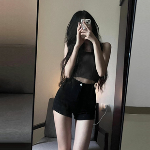 小个子穿搭黑色高腰热辣甜辣妹jazz爵士跳舞二分牛仔短裤子春夏女