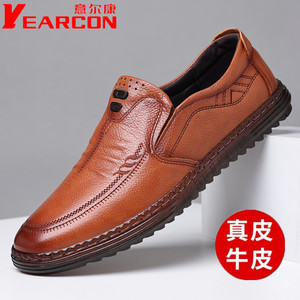 意尔康男鞋2023新款秋季头层牛皮商务休闲皮鞋透气牛筋底加绒保暖