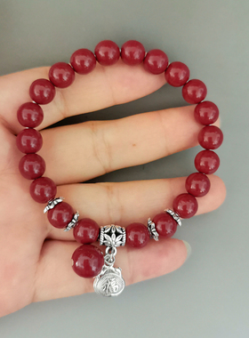 紫色朱砂转运手串 复古合金平安符福袋寓意吉祥吊坠时尚开运配饰