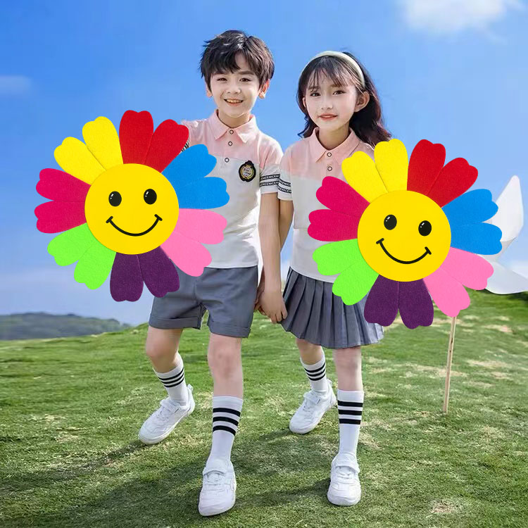 七彩笑脸太阳花儿童表演花朵道具舞蹈合唱手拿向日葵运动会手持物