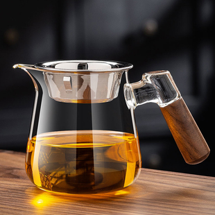 新款木把玻璃公道杯加厚耐高温过滤高端分茶器茶漏一体分茶杯套装