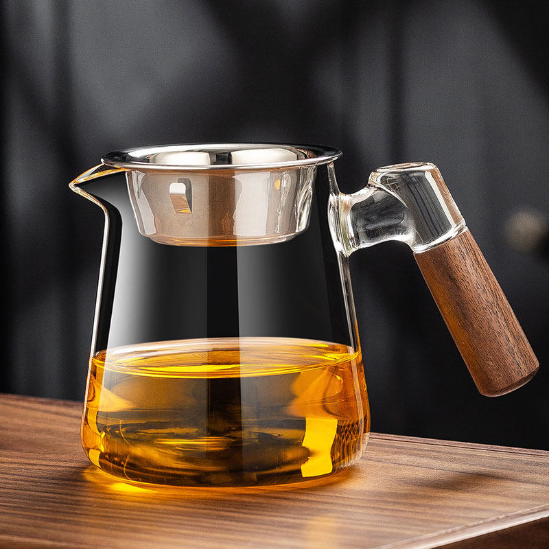 玻璃公道杯带盖茶漏一体过滤图片