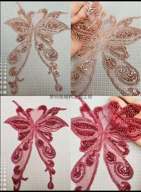 珠绣天鹅彩色重工布贴 新娘婚纱礼服童装DIY装饰 刺绣珠绣亮片绣