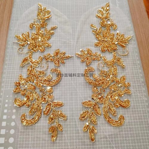 金色珠绣对花加股线布贴 新娘婚纱礼服秀禾汉服旗袍辅料 新品上市