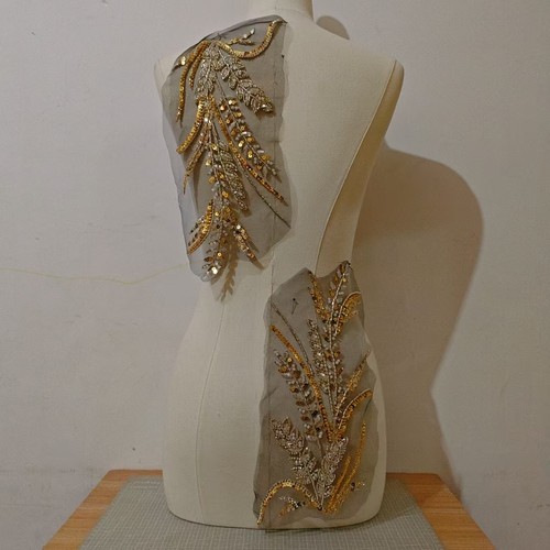 穗花珠绣亮片花贴 黑底刺绣花片 婚纱礼服舞台装男装秀禾DIY