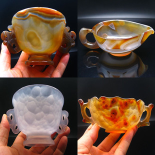 天然玛瑙仿古杯双耳杯茶杯酒杯