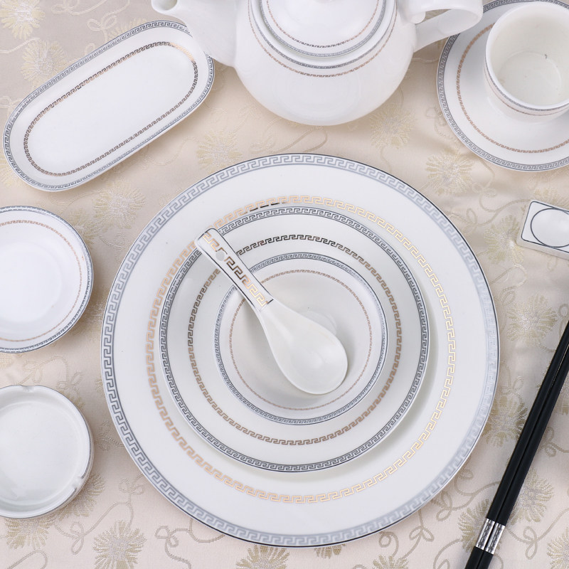 陶瓷酒店餐具摆台四件套骨碟翅汤碗勺茶杯饭店摆台会所金边盘碗碟,餐饮具,盘,淘宝优惠券,粉丝福利购,淘宝优惠卷