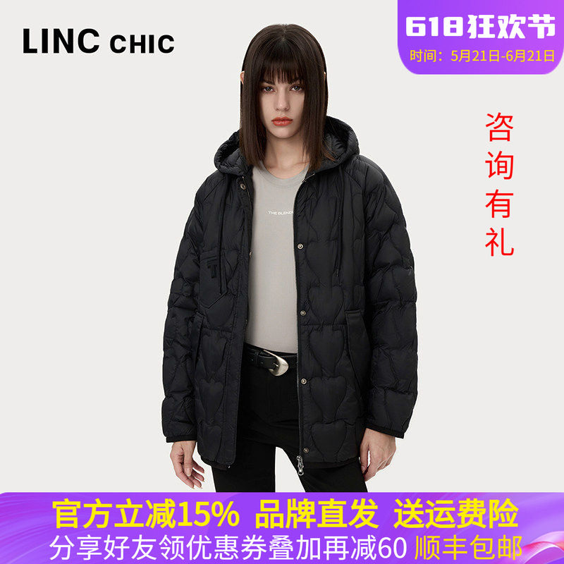 LINC金羽杰2024年秋季新款轻薄中长款连帽罩衫羽绒服女Y24802054