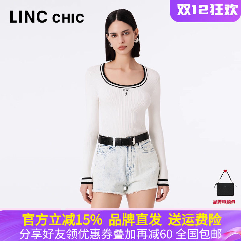 金羽杰秋冬季撞色边修身毛针织衫